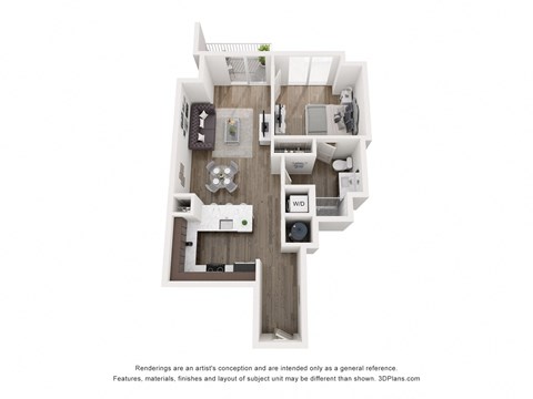 Floor plan for 1 bed, 1 bath, 702 sqft
